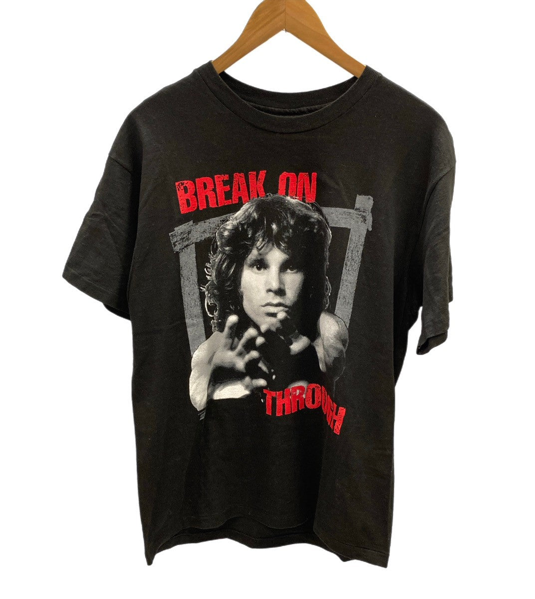 バンドTシャツ BAND-T 90s Hanes THE DOORS ドアーズ Break On Through 両面 プリント 半袖  袖裾シングルステッチ ©1993 Tシャツ プリント ブラック Lサイズ 101MT-2258