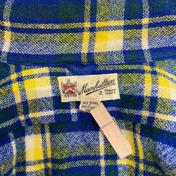 【曜日割引対象外】 ヴィンテージ vintage 40's Manhattan チェックウールシャツ 長袖シャツ ブルー 2サイズ 201MT-4701 VB