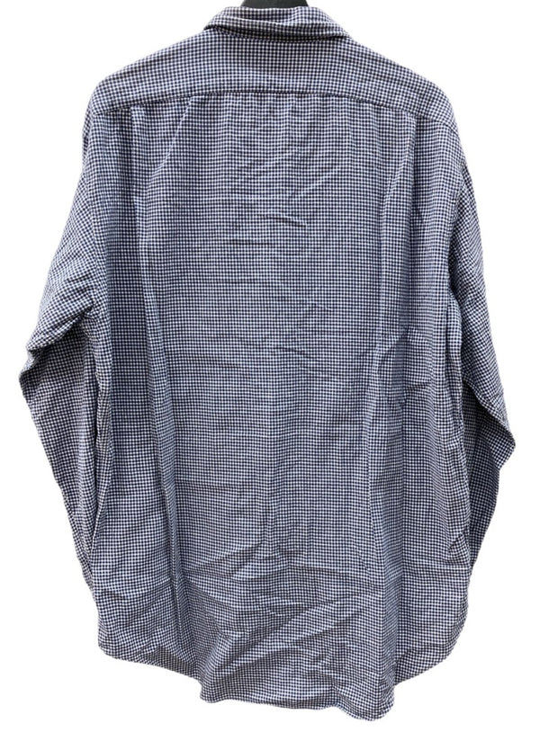 ダブルアールエル RRL 90s 三ツ星タグ SHIRT ステンカラー オープンカラー 開襟 フロントボタン ヴィンテージ VINTAGE ラルフローレン RALPH LAUREN ギンガムチェック コットン シンガポール製 BLUE 青 長袖シャツ 総柄 ブルー Mサイズ 104MT-1972