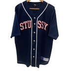 ステューシー STUSSY ベースボールシャツ 半袖シャツ ネイビー Lサイズ 201MT-3907