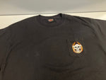 ハーレーダビッドソン Harley-Davidson モーターサイクル バイク スカル ドクロ フレイム ファイヤー ロゴ 両面プリント ポケット - Tシャツ ブラック 101MT-4533