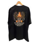 ハーレーダビッドソン Harley-Davidson モーターサイクル バイク スカル ドクロ フレイム ファイヤー ロゴ 両面プリント ポケット - Tシャツ ブラック 101MT-4533