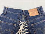 ヒステリックグラマー HYSTERIC GLAMOUR 初期タグ KINKY JEANS ミニスカート DENIM デニム Aライン レースアップ トレンド Y2K 日本製 インディゴ INDIGO 2AK-8510 スカート ロゴ ネイビー Fサイズ 104LB-48