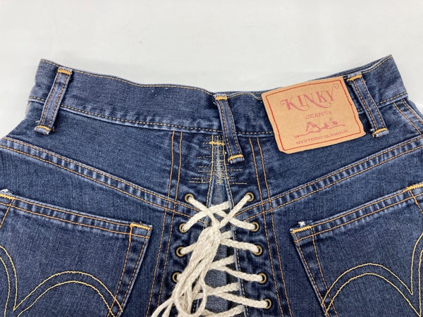 ヒステリックグラマー HYSTERIC GLAMOUR 初期タグ KINKY JEANS ミニスカート DENIM デニム Aライン レースアップ トレンド Y2K 日本製 インディゴ INDIGO 2AK-8510 スカート ロゴ ネイビー Fサイズ 104LB-48