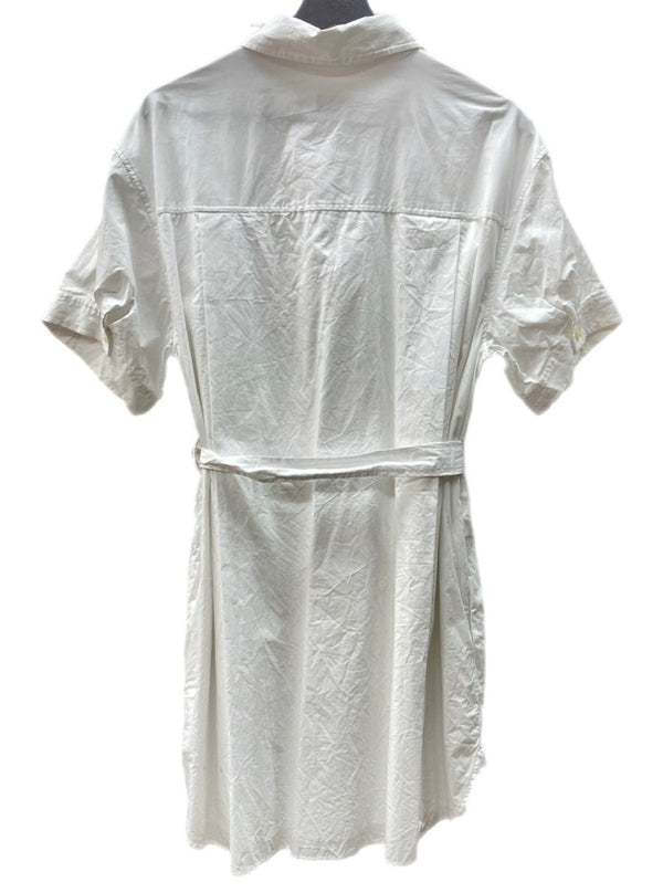 コーチ COACH リンクル ボタン ダウン ドレス WRINKLE BUTTON DOWN DRESS 半袖 シャツ SHIRT ウエストマーク WHITE 白 CG064 ワンピース ホワイト Mサイズ 104LT-166