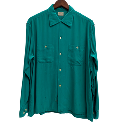 【曜日割引対象外】 ヴィンテージ vintage 50's TOWN CRAFT レーヨンギャバ オープンカラーシャツ 長袖シャツ グリーン Lサイズ 201MT-4723 VB