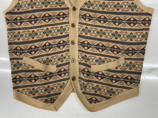 ダブルアールエル RRL 90s LOOSE KNIT VEST ニット ベスト アイル ノルディック Vネック レイヤード 三ツ星タグ Ralph Lauren 茶 ベスト 総柄 ブラウン Lサイズ 104MT-2070