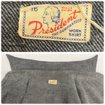 【曜日割引対象外】 ヴィンテージ vintage 40's President ワークシャツ ネルシャツ 長袖シャツ ブラック 16サイズ 201MT-4853 VB
