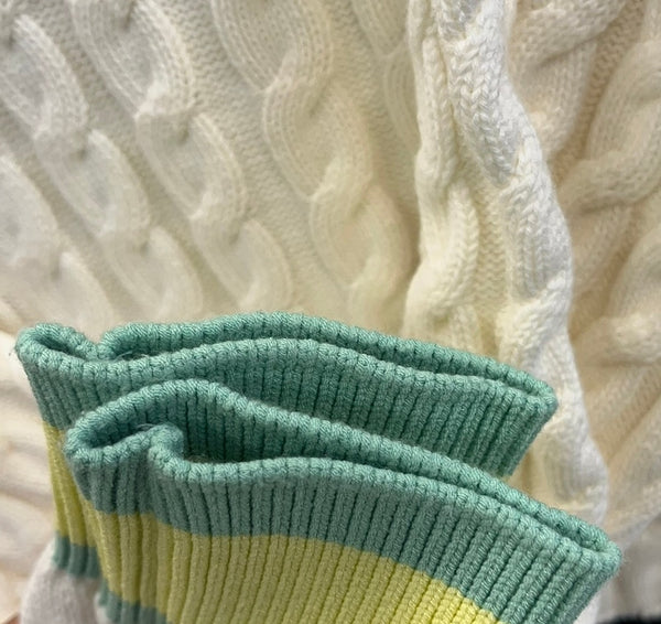 ラコステ LACOSTE アシンメトリー ケーブルニット テニスセーター Ｖネックセーター 白 AF1187 セーター ホワイト サイズ38 101LT-162