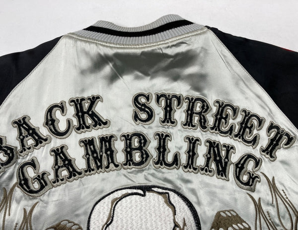 バック ストリート クロウラー BACK STREET CRAWLER リバーシブル スカジャン 両面刺繍 ピンナップガール スカル 銀 黒 ジャケット 刺繍 シルバー Lサイズ 104MT-1335