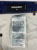 ディースクエアード DSQUARED2 22AW SLIM JEANS スリム ジーンズ デニム パンツ ダメージ加工 ボタンフライ 紺 ワンポイント S74LB1152 S30342 デニム ネイビー サイズ46 104MB-393