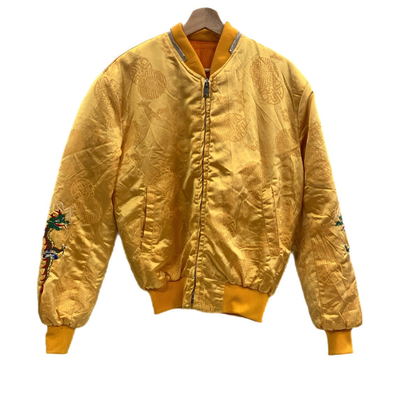 ヴィンテージ vintage 70's~ 70年代～ KOREA スカジャン スーベニアジャケット コリアンジャンパー 中綿入り KKK ZIPPER 龍 ドラゴン 刺繍 サテン ジャケット イエロー 101MT-4800