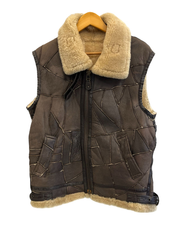 レザーアイテム Leather B-3フライトジャケット ベスト シープスキン 羊革 パッチワーク ムートンベスト 411073 ベスト ブラウン Mサイズ 101MT-5412