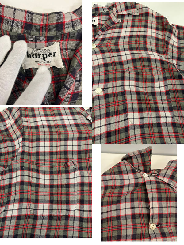 ヴィンテージ vintage 50's～60's 50年代 60年代 harper チェック 開襟 オープンカラーシャツ ボックス ループカラー 半袖シャツ レッド Mサイズ 101MT-4128