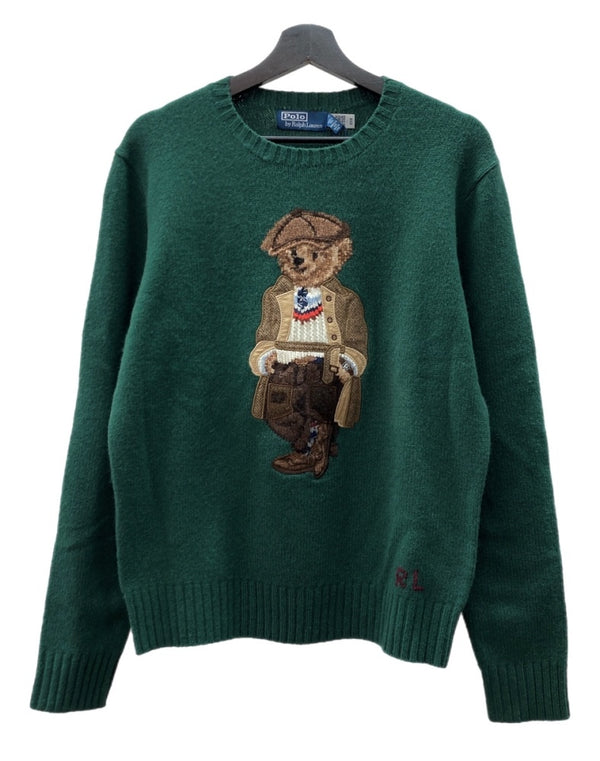 ラルフローレン RalphLauren POLO BEAR SWEATER ポロ ベア セーター クルーネック 刺繍 薄手 長袖 ニット 緑 セーター ロゴ グリーン Sサイズ 104MT-2302
