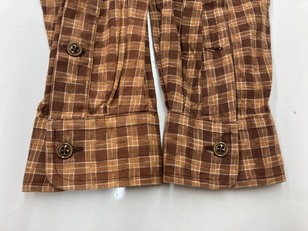 ダブルアールエル RRL 90s 三ツ星タグ SHIRT ステンカラー フロントボタン 胸ポケット ヴィンテージ VINTAGE ラルフローレン RALPH LAUREN コットン モーリシャス製 BROWN 茶色  長袖シャツ チェック ブラウン Sサイズ 104MT-2028