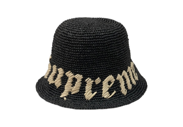シュプリーム SUPREME 23SS Old English Straw Crusher オールド イングリッシュ ストロー クラッシャー バケットハット バケハ キャップ 麦わら 帽子 黒 帽子 メンズ帽子 ハット ロゴ ブラック フリーサイズ 104H-33
