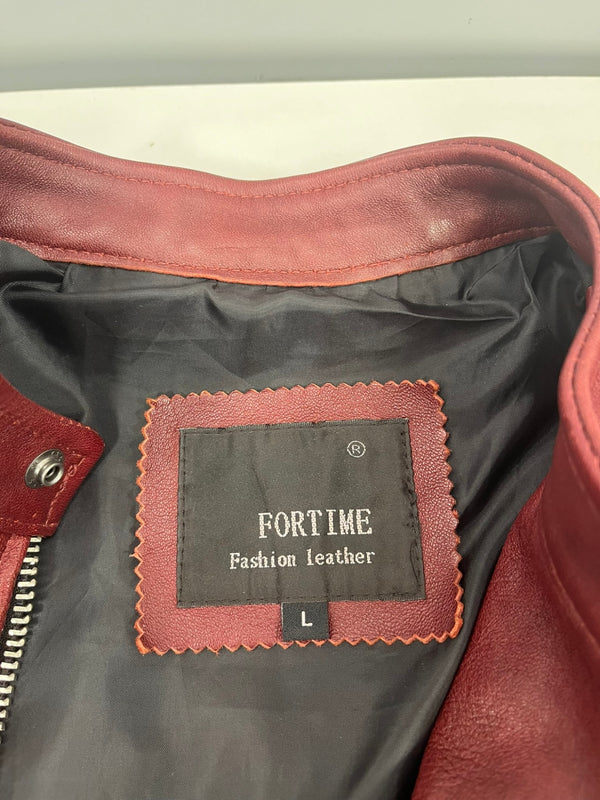 フォータイム FORTIME タグ付き シングルライダース 本革 ラムレザー ジャケット ワインレッド Lサイズ 101MT-5308