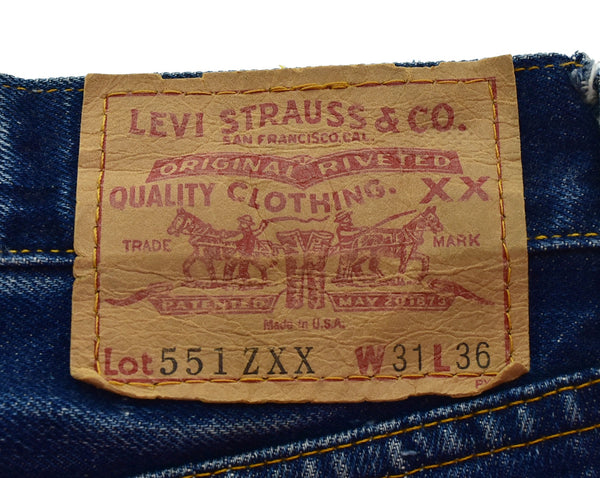 リーバイス Levi's 90s 551ZXX バレンシア工場 ボタン裏555 BIGE Made in USA 90's オフセット ビッグE USA製 デニム ブルー 31/36 103MB-646