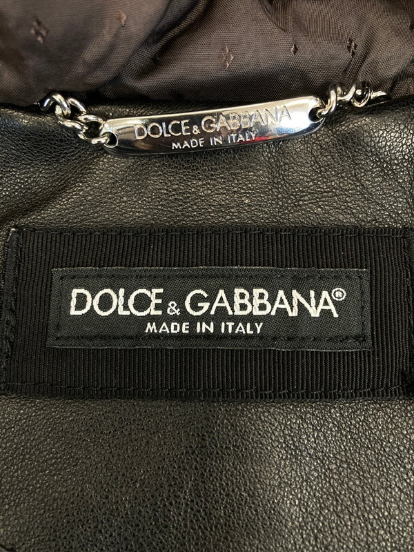 ドルチェ&ガッバーナ Dolce&Gabbana イタリア製 羊革 ラムレザージャケット フーディ 黒 BLK G9HV4L FUL8G サイズ44 ジャケット ブラック 101MT-3664