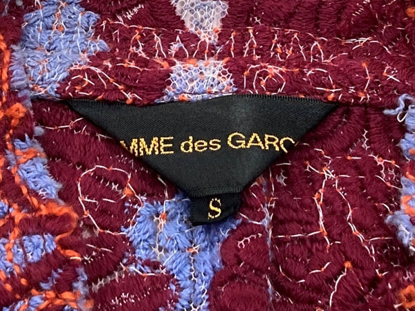 コムデギャルソン COMME des GARCONS 00s アクリルニットジャケット ウール混 異素材 ボタンレス 内ポケット 刺繍 RED 赤 ORANGE オレンジ PURPLE パープル 紫 GM-J011 ジャケット 総柄 マルチカラー Sサイズ 104LT-130