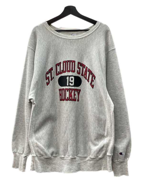 チャンピオン Champion 90s 90年代 刺繍タグ REVERSE WEAVE リバースウィーブ  3段 カプセル ST.CLOUD HOCKEY 灰色 スウェット プリント グレー 2XLサイズ 104MT-2278