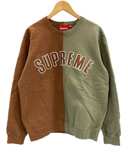 シュプリーム SUPREME Split Crewneck Sweatshirt スプリット クルーネック スウェットシャツ アーチロゴ 2トーン カーキ×ブラウン スウェット ブラウン Mサイズ 101MT-3408