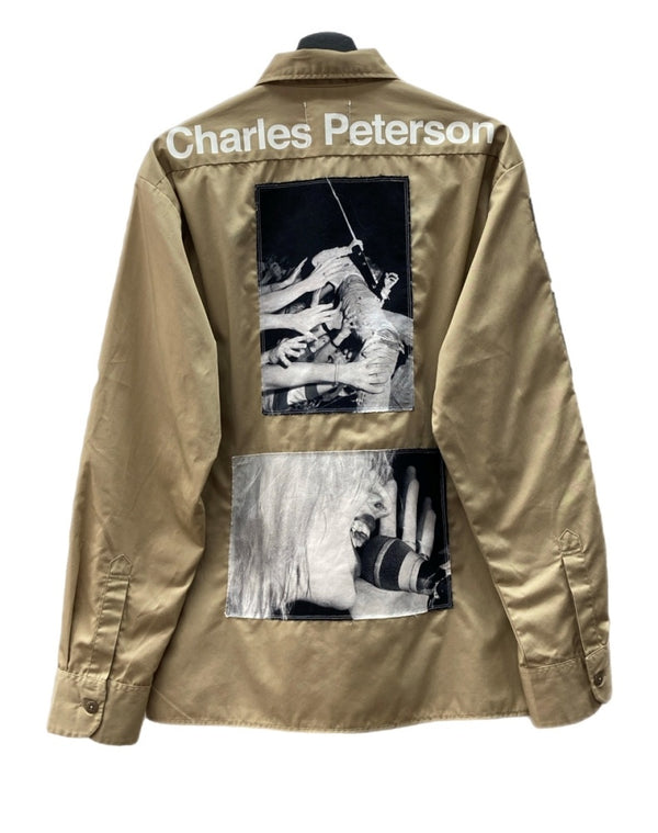 タカヒロミヤシタザソロイスト TAKAHIROMIYASHITATheSoloist. × Charles Peterson × Dickies WORK SHIRT ワーク シャツ ボタン パッチワーク 長袖 薄茶 sds.0001 ジャケット 総柄 ベージュ Mサイズ 104MT-1639