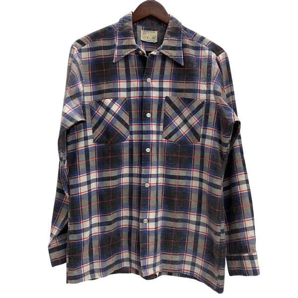 【曜日割引対象外】 ヴィンテージ vintage 60's Weareis gold チェックシャツ 長袖シャツ ブルー Mサイズ 201MT-4269 VB