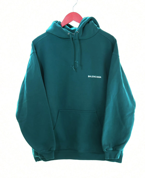 バレンシアガ BALENCIAGA  21SS MIDIUM FIT HOODIE ミディアム フィット フーディ ロゴ プルオーバー WARDROBE  600583 パーカ グリーン Mサイズ 103MT-1730