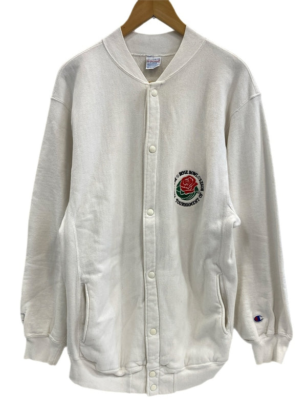 チャンピオン Champion 90s～ ヴィンテージ vintage 刺繍タグ リバースウィーブ REVERSE WEAVE US古着 スナップジャケット ローズボウル ROSE BOWL 白 XL スウェット ホワイト LLサイズ 101MT-3549