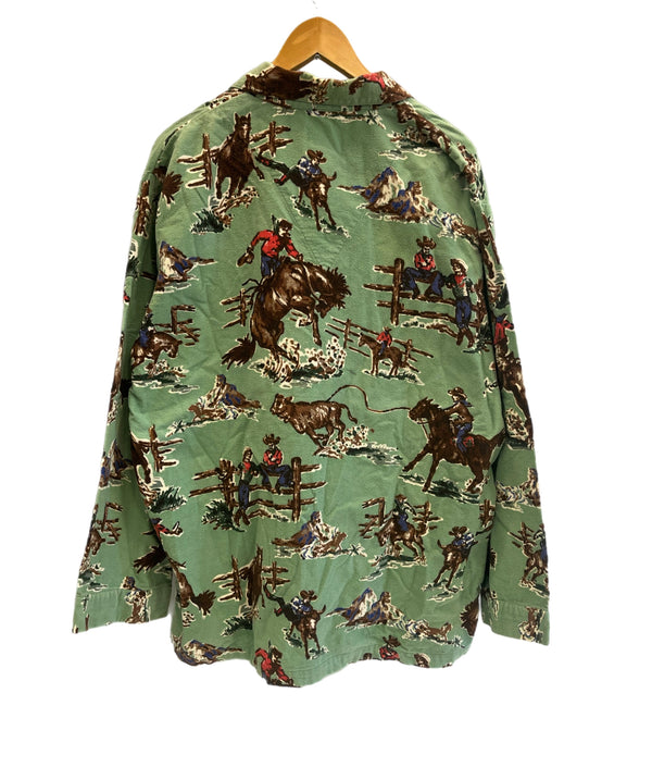 ヴィンテージ vintage Nick & Nora sleepwear ニック&ノラ パジャマシャツ フランネル カウボーイ柄 長袖シャツ グリーン Lサイズ 101MT-5421
