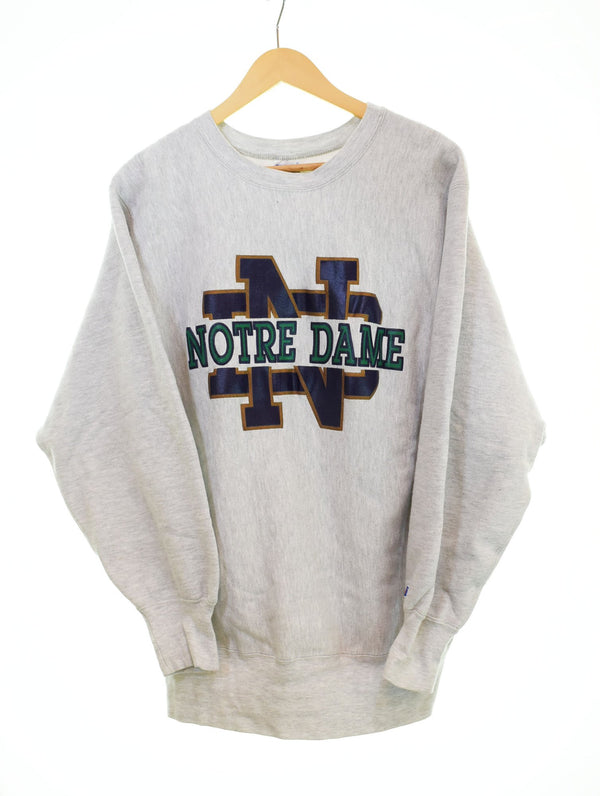 チャンピオン Champion 90s 90's 刺繍タグ REVERSE WEAVE リバースウィーブ USA製 NOTRE DAME カレッジ プリント XL スウェット グレー 103MT-2618