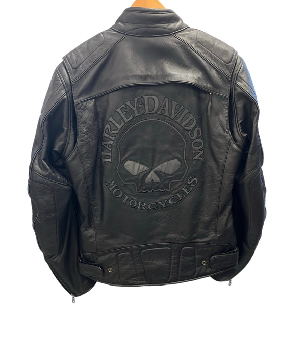 ハーレーダビットソン Harley Davidson バックリフレクティブスカルレザージャケット ライナー付 シングルライダース 98099-07VM ジャケット ブラック Mサイズ 101MT-2691