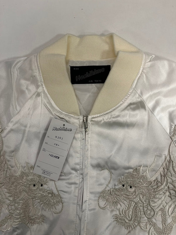 ほしひめ Hoshihime 星姫 スカジャン 龍刺繍 スカジャン サテン 白 F-002 ジャケット ホワイト フリーサイズ 101MT-5383