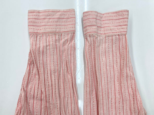 ダブルアールエル RRL 90s 三ツ星タグ バンドカラー ノーカラー マチ付き  グランパシャツ リネン混 長袖シャツ ストライプ ピンク Lサイズ 104MT-2060