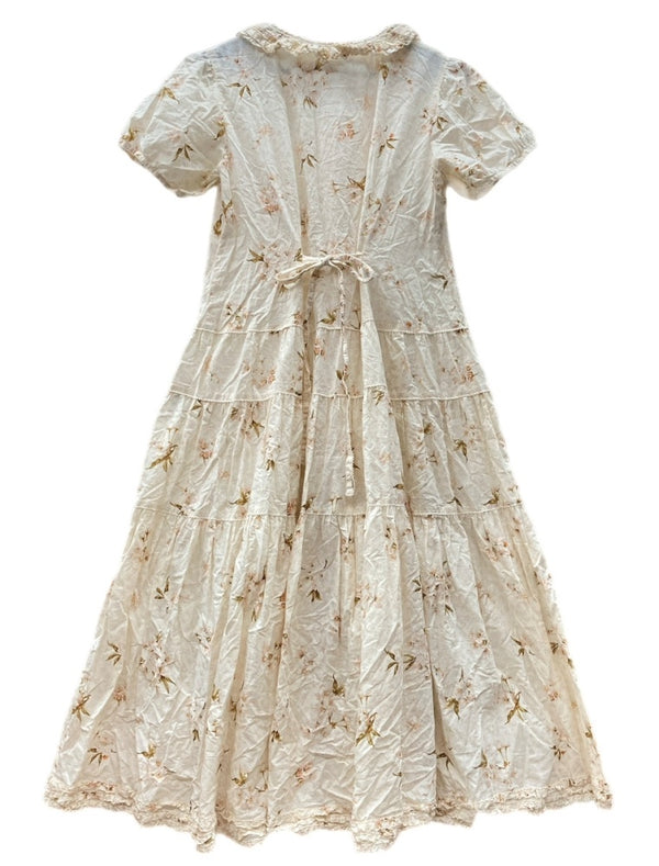 ピンクハウス PINKHOUSE 2011年モデル 生成モチーフ付き たくし上げ 桜 花柄 DRESS ドレス ピコフリル リボン ティアード レトロ アンティーク ロリータ IVORY アイボリー P011CFA09 ワンピース 総柄 ピンク 104LT-222