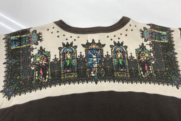 セントマイケル SAINT MICHAEL 21SS Crew Sweat SGlass ステンドグラス トレーナー ダメージ加工 茶 SM-S21-0000-014 スウェット プリント ブラウン Mサイズ 104MT-2206