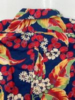 ラルフローレン RalphLauren 90s OPEN COLLAR SHIRT オープン カラー シャツ アロハ ハワイアン 半袖 開襟 紺 半袖シャツ 花・植物 マルチカラー Lサイズ 104MT-1508