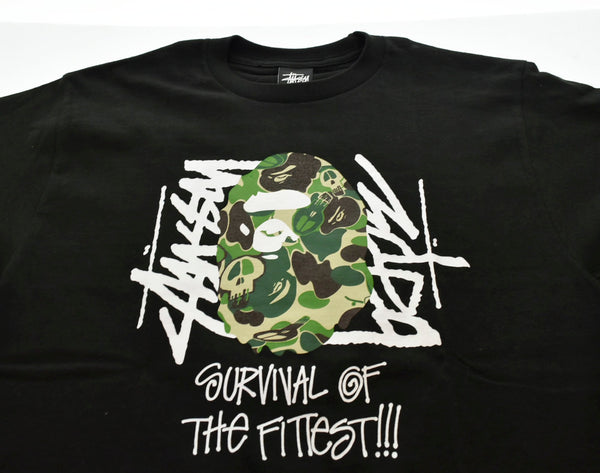 ステューシー  STUSSY   A BATHING APE アベイシングエイプ ヘイプヘッド APE HEAD FITTEST TEE 30周年 黒 半袖 ロゴ Tシャツ 黒 Tシャツ プリント ブラック Sサイズ 103MT-516