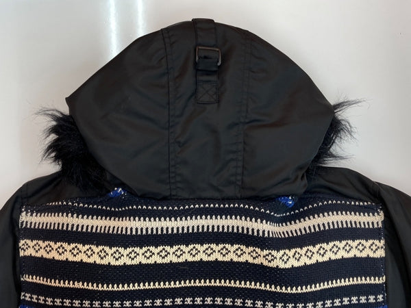 ステューシー STUSSY DOWN JACKET ダウン ジャケット N-3B フライト ニット切り替え ジップアップ ファー アウター 黒 ジャケット 総柄 ブラック Lサイズ 104MT-1653