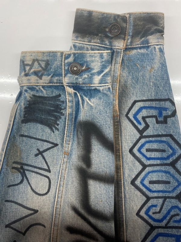 バレンシアガ BALENCIAGA 18AW GRAPHIC DENIM JACKET グラフィック デニム ジャケット Gジャン オーバーサイズ インディゴ 青 534556 TBP33 サイズ 44 ジャケット 総柄 ブルー 104MT-1857