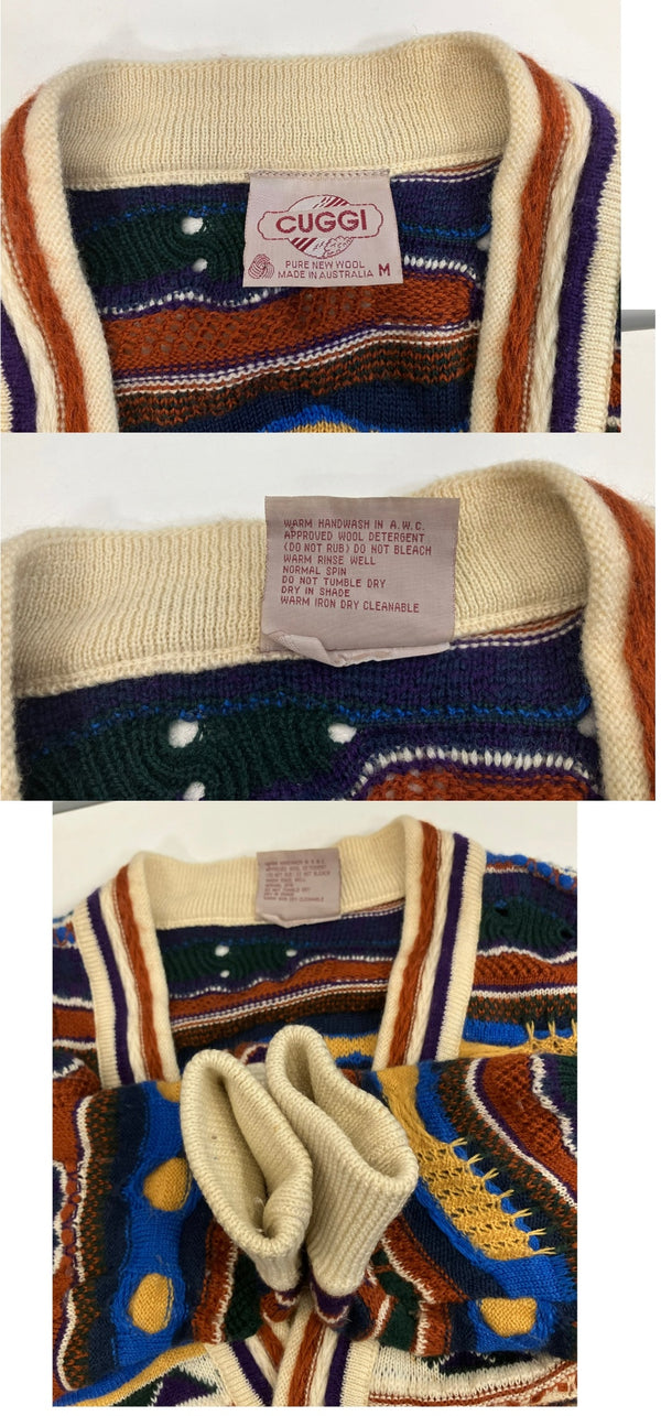 クージー COOGI 80's 80年代 白タグ 旧タグ CUGGI VINTAGE ヴィンテージ 立体ニット 3Dニット セーター クレイジーニット   カーディガン マルチカラー Mサイズ 101MT-5075