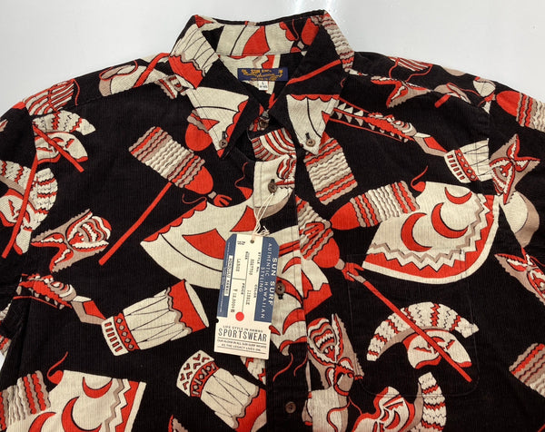 サンサーフ SUN SURF コーデュロイ ボタンダウン 細畝 総柄 L/S CORDUROY SHIRT 119BLK SS27708 長袖シャツ 総柄 ブラック Lサイズ 104MT-2314