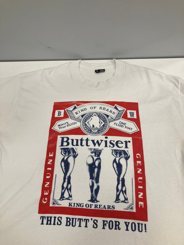 ヴィンテージ vintage 90’s 90s Buttweiser バドワイザー パロディ ビキニ ピンナップガール XL Tシャツ ホワイト LLサイズ 101MT-3688