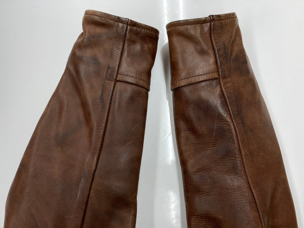 エアロレザー AERO LEATHER Steerhide Halfbelt ステアハイド シングル ライダース レザージャケット TALON 茶 　 ジャケット 無地 ブラウン Sサイズ 104MT-1850