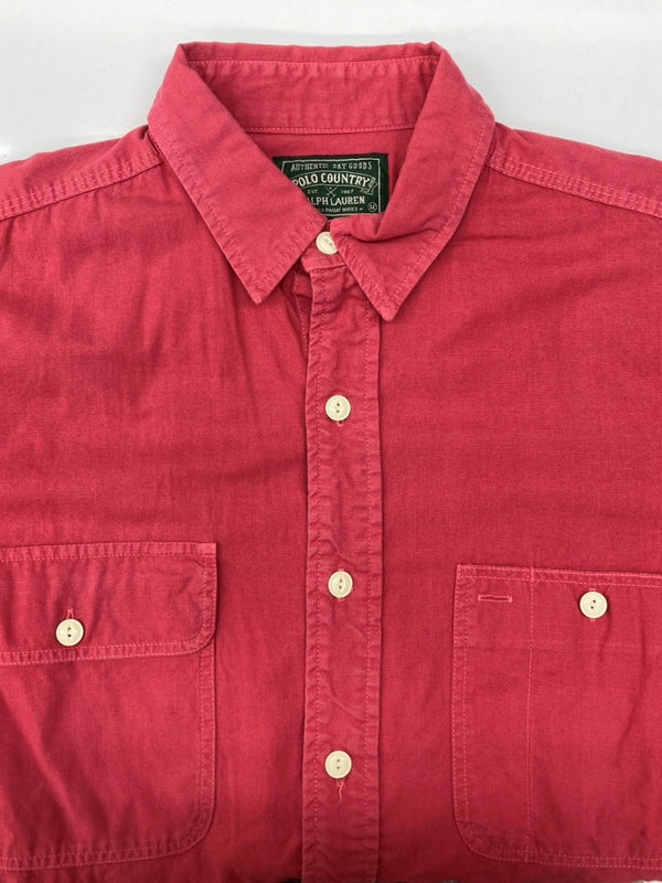 ラルフローレン RalphLauren POLO COUNTRY 90s L/S WORK SHIRT 長袖 ワーク シャツ ボタン ハミルトン社 赤 長袖シャツ 無地 レッド Mサイズ 104MT-2270