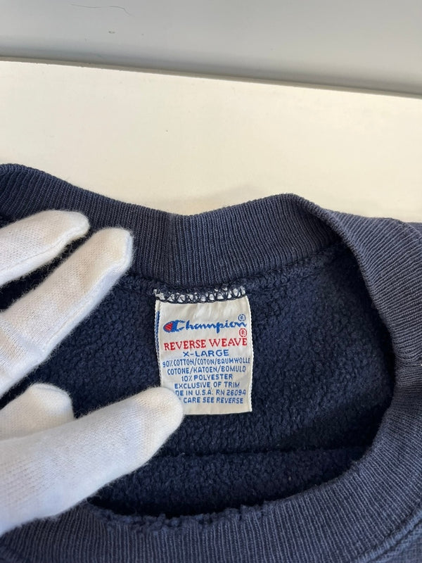チャンピオン Champion 90s～ ヴィンテージ vintage 刺繍タグ リバースウィーブ REVERSE WEAVE US古着 カレッジプリント ラバー ひび割れ XL スウェット ネイビー LLサイズ 101MT-4947