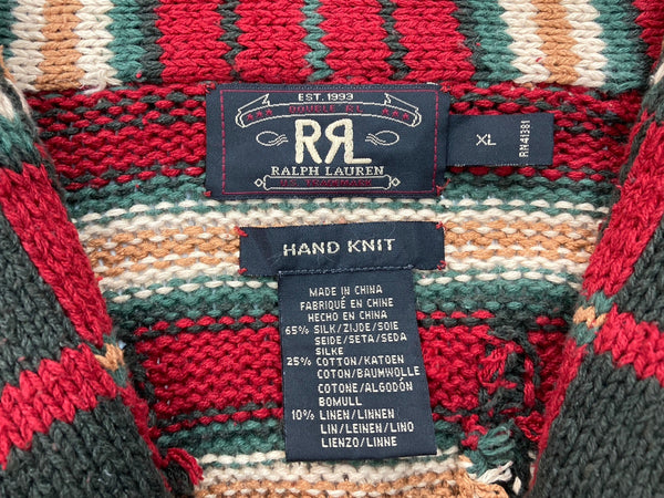 ダブルアールエル RRL 90s 90年代 三ツ星タグ HAND KNIT ハンドニット ガウン  コート チェック マルチカラー XLサイズ 104MT-2129