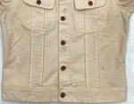 ダブルアールエル RRL DENIM WORK JACKET デニム ワーク ジャケット 錆 リペア加工 Gジャン Ralph Lauren 薄茶 ジャケット 無地 ベージュ Mサイズ 104MT-1378